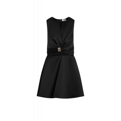 Rochie ELISABETTA FRANCHI, Duchess satin dress with jewel detail, Negru