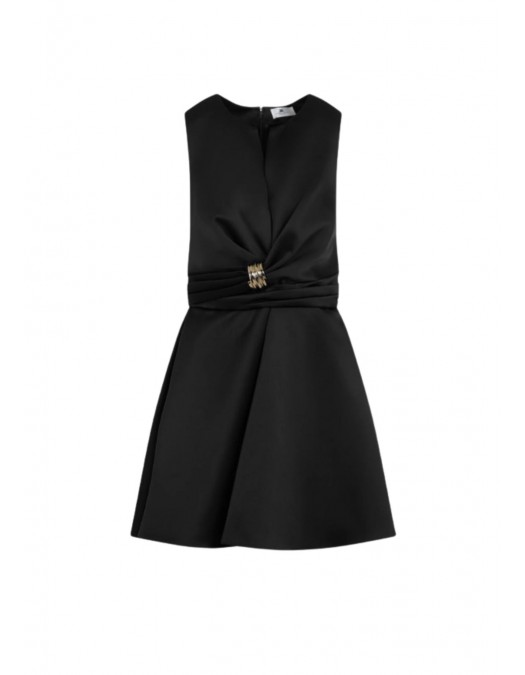 Rochie ELISABETTA FRANCHI, Duchess satin dress with jewel detail, Negru - AB87261E2110