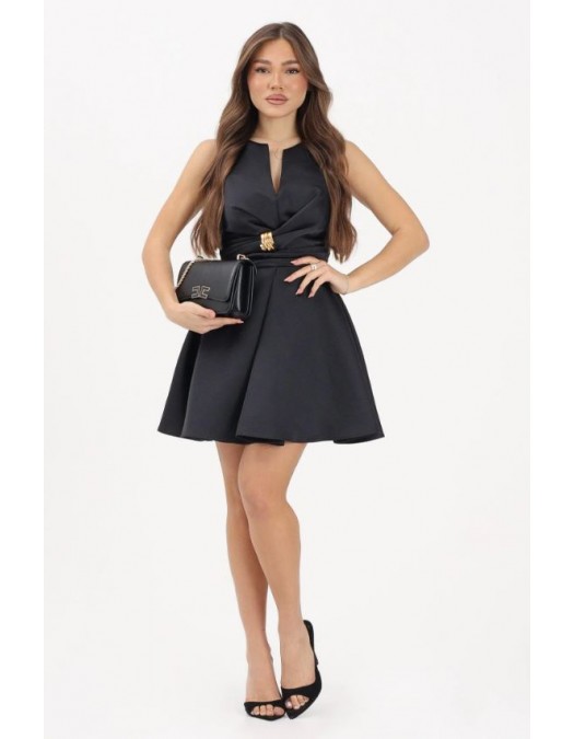 Rochie ELISABETTA FRANCHI, Duchess satin dress with jewel detail, Negru - AB87261E2110
