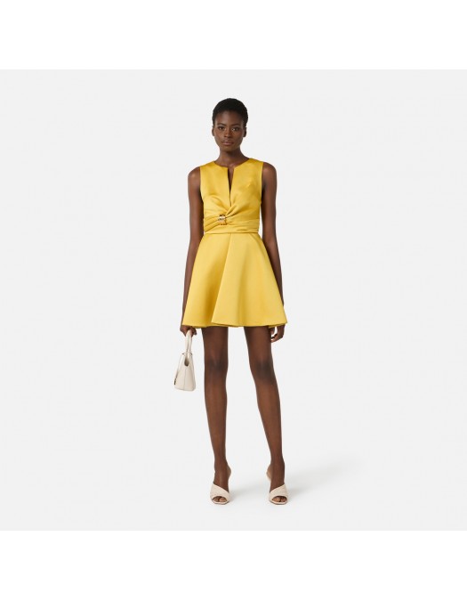 Rochie ELISABETTA FRANCHI, Duchess satin dress with jewel detail, Galben - AB87261E2EV4