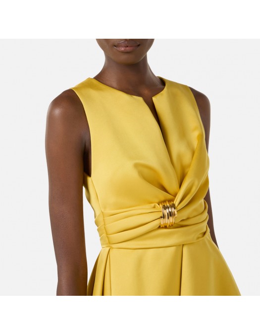 Rochie ELISABETTA FRANCHI, Duchess satin dress with jewel detail, Galben - AB87261E2EV4