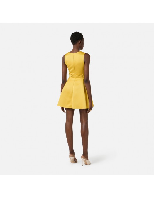 Rochie ELISABETTA FRANCHI, Duchess satin dress with jewel detail, Galben - AB87261E2EV4
