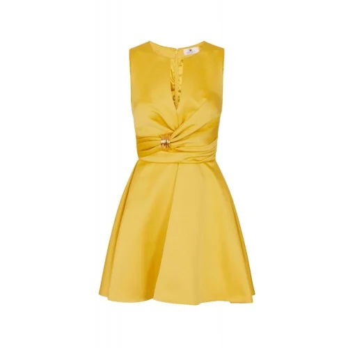 Rochie ELISABETTA FRANCHI, Duchess satin dress with jewel detail, Galben