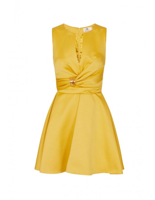 Rochie ELISABETTA FRANCHI, Duchess satin dress with jewel detail, Galben - AB87261E2EV4
