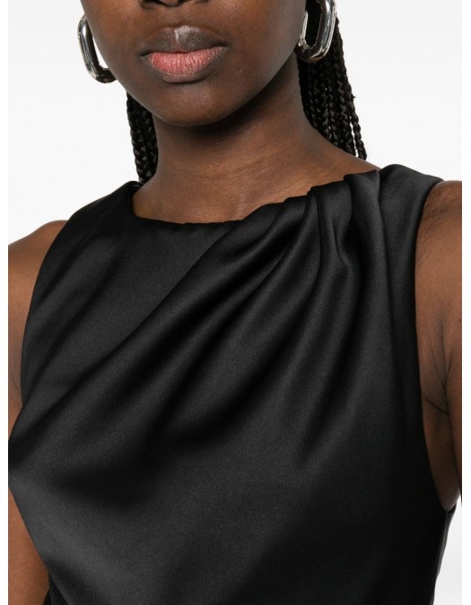 Rochie ELISABETTA FRANCHI, Dress in duchess satin fabric with logo details, Negru - AB87561E2110