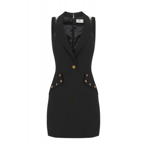 Rochie ELISABETTA FRANCHI, Mini dress in double layer crêpe fabric with jewel buttons, Negru Rochie ELISABETTA FRANCHI, Mini dress in double layer crêpe fabric with jewel buttons, Negru