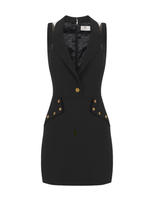 Rochie ELISABETTA FRANCHI, Mini dress in double layer crêpe fabric with jewel buttons, Negru - AB89757E2110