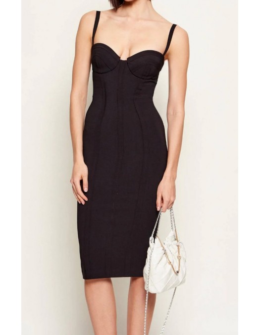 Rochie ELISABETTA FRANCHI, Crêpe Dress with Bustier Top and Exposed Stitching - AB91861E2110