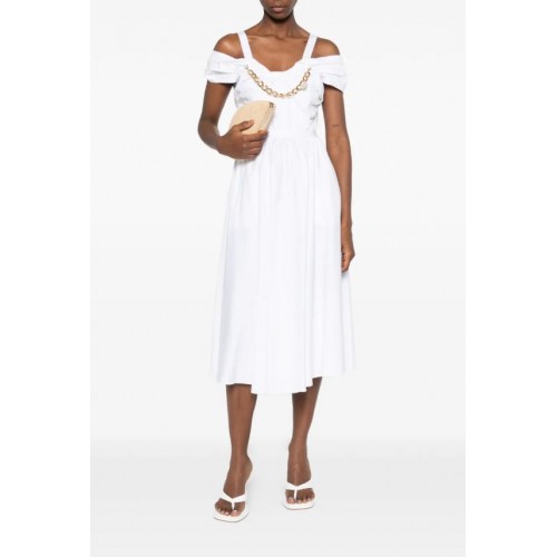 Rochie ELISABETTA FRANCHI, Stretch cotton dress with jewel chain, Alb