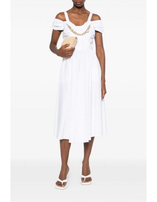 Rochie ELISABETTA FRANCHI, Stretch cotton dress with jewel chain, Alb - AB92161E2100