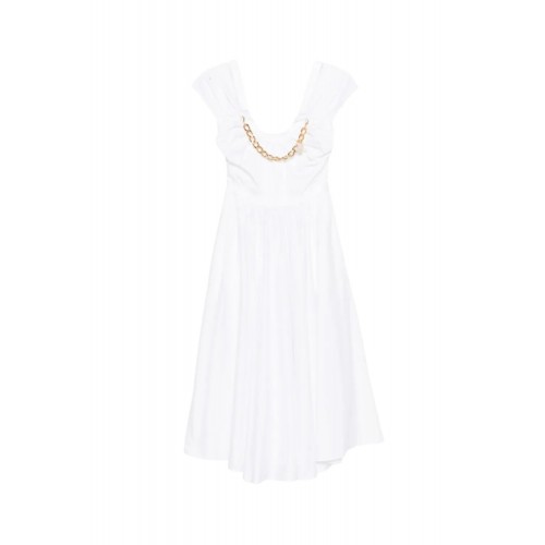Rochie ELISABETTA FRANCHI, Stretch cotton dress with jewel chain, Alb