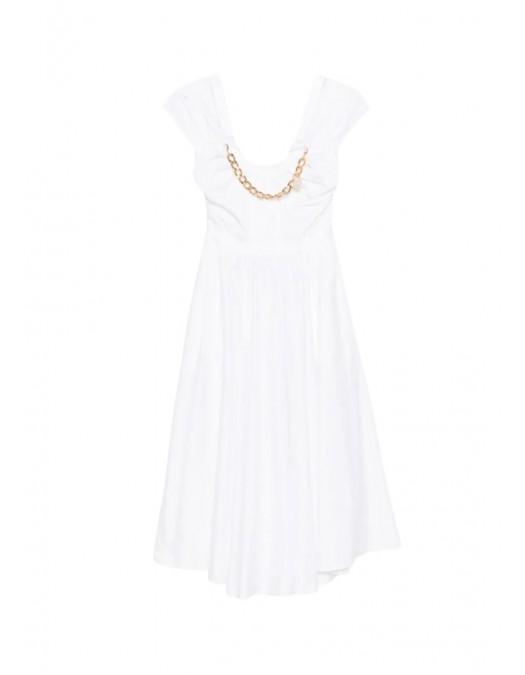 Rochie ELISABETTA FRANCHI, Stretch cotton dress with jewel chain, Alb - AB92161E2100