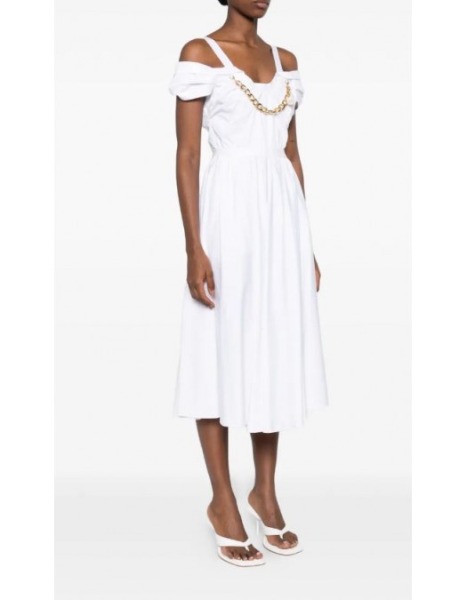 Rochie ELISABETTA FRANCHI, Stretch cotton dress with jewel chain, Alb - AB92161E2100