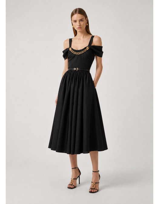 Rochie ELISABETTA FRANCHI, Stretch cotton dress with jewel chain, Negru - AB92161E2110