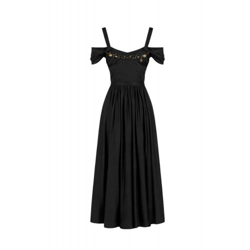 Rochie ELISABETTA FRANCHI, Stretch cotton dress with jewel chain, Negru