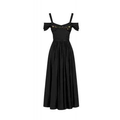 Rochie ELISABETTA FRANCHI, Stretch cotton dress with jewel chain, Negru