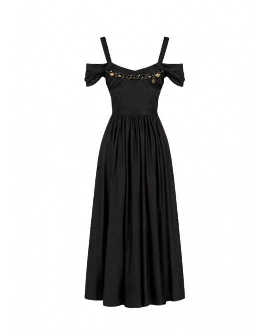 Rochie ELISABETTA FRANCHI, Stretch cotton dress with jewel chain, Negru - AB92161E2110