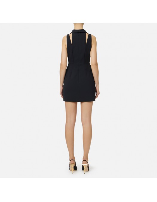 Rochie ELISABETTA FRANCHI, Mini dress in double layer stretch crêpe fabric with logo details, Negru - AB92461E2110