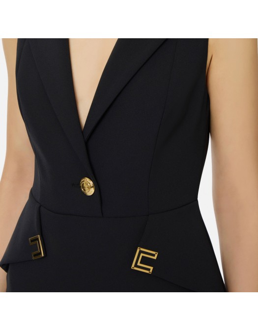 Rochie ELISABETTA FRANCHI, Mini dress in double layer stretch crêpe fabric with logo details, Negru - AB92461E2110