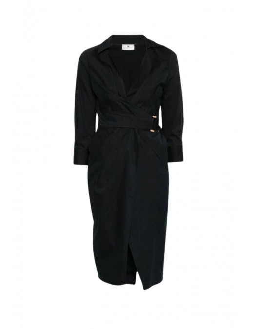 Rochie ELISABETTA FRANCHI, Elegant dress with waist belt and front slit in black color - AB95562E2110