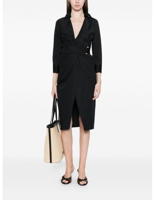 Rochie ELISABETTA FRANCHI, Elegant dress with waist belt and front slit in black color - AB95562E2110