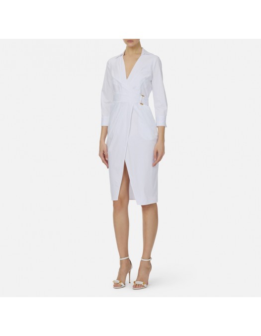 Rochie ELISABETTA FRANCHI, Elegant dress with waist belt and front slit, Alb - AB95562E2360