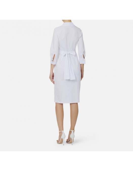 Rochie ELISABETTA FRANCHI, Elegant dress with waist belt and front slit, Alb - AB95562E2360