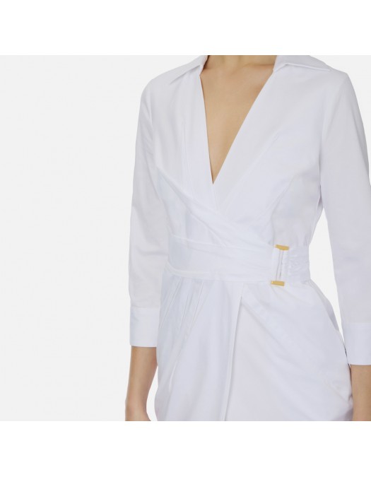 Rochie ELISABETTA FRANCHI, Elegant dress with waist belt and front slit, Alb - AB95562E2360