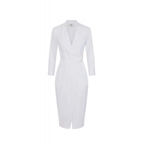 Rochie ELISABETTA FRANCHI, Elegant dress with waist belt and front slit, Alb