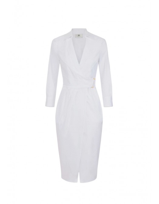 Rochie ELISABETTA FRANCHI, Elegant dress with waist belt and front slit, Alb - AB95562E2360