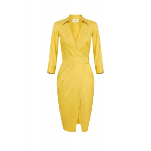 Rochie ELISABETTA FRANCHI, Elegant dress with waist belt, Galben