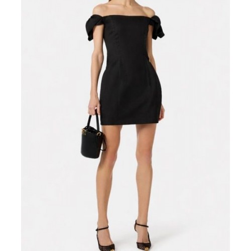 Rochie ELISABETTA FRANCHI, Linen-blend mini dress, Negru