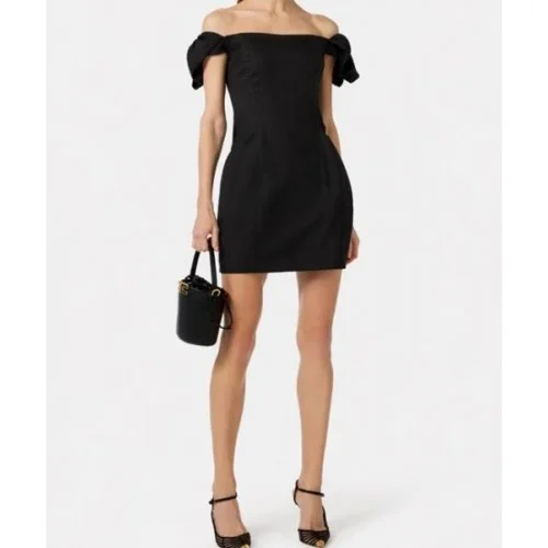 Rochie ELISABETTA FRANCHI, Linen-blend mini dress, Negru