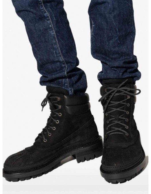 Ghete DSQUARED2, Black padded ankle lace, up round toe - ABM0159097085462124