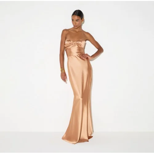 Rochie ELISABETTA FRANCHI, Red Carpet dress in satin fabric, Nude
