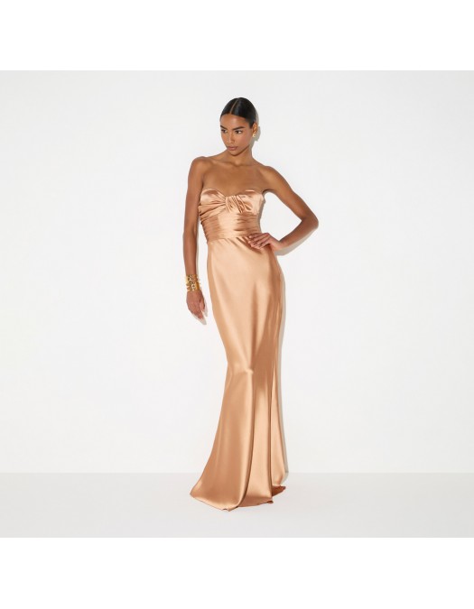 Rochie ELISABETTA FRANCHI, Red Carpet dress in satin fabric, Nude - ABR1267E2EV8