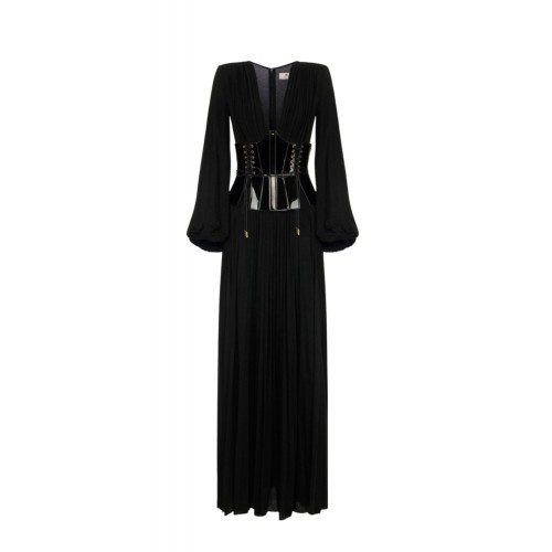 Rochie ELISABETTA FRANCHI, Red Carpet dress in lamé-effect jersey, Negru