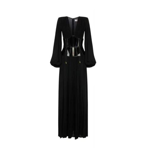 Rochie ELISABETTA FRANCHI, Red Carpet dress in lamé-effect jersey, Negru