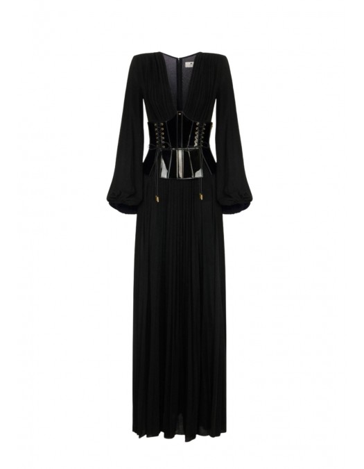 Rochie ELISABETTA FRANCHI, Red Carpet dress in lamé-effect jersey, Negru - ABR1566E2110