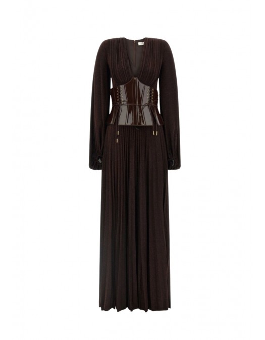 Rochie ELISABETTA FRANCHI, Red Carpet dress in lamé-effect jersey, Maro - ABR1566E2EV9