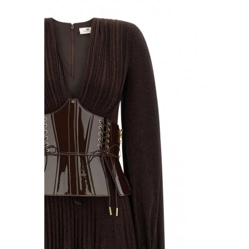 Rochie ELISABETTA FRANCHI, Red Carpet dress in lamé-effect jersey, Maro