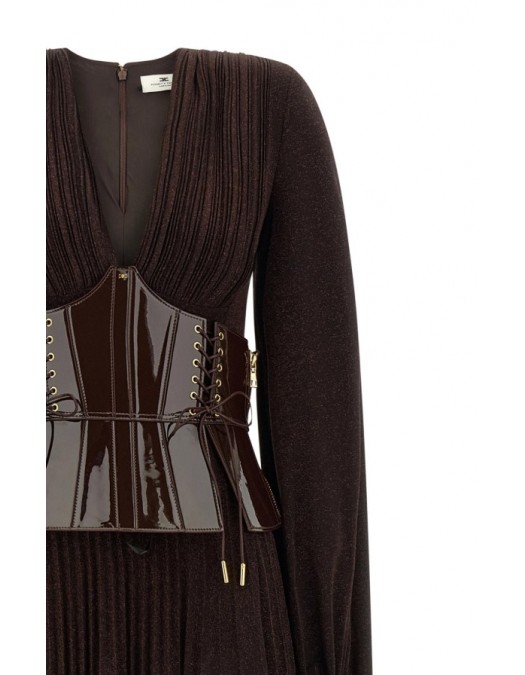 Rochie ELISABETTA FRANCHI, Red Carpet dress in lamé-effect jersey, Maro - ABR1566E2EV9