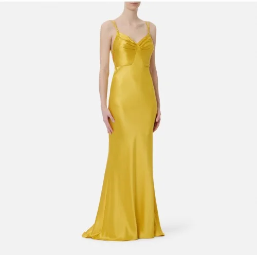 Rochie ELISABETTA FRANCHI, twisted strap maxi dress, Galben