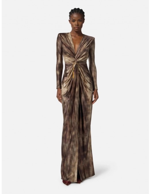 ROCHIE ELISABETTA FRANCHI, Red Carpet Dress with Python Print in Lycra - ABR3557E2EL1