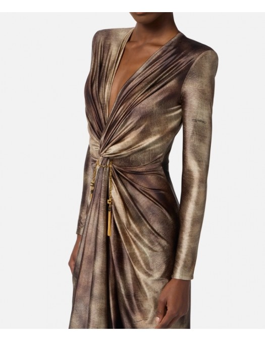 ROCHIE ELISABETTA FRANCHI, Red Carpet Dress with Python Print in Lycra - ABR3557E2EL1