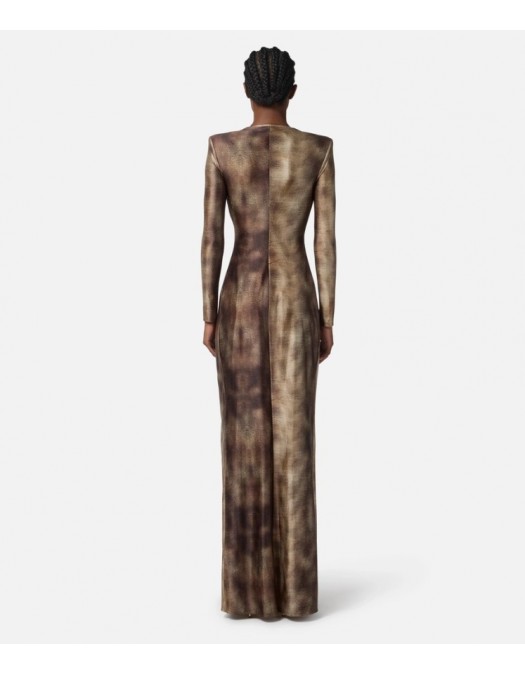 ROCHIE ELISABETTA FRANCHI, Red Carpet Dress with Python Print in Lycra - ABR3557E2EL1