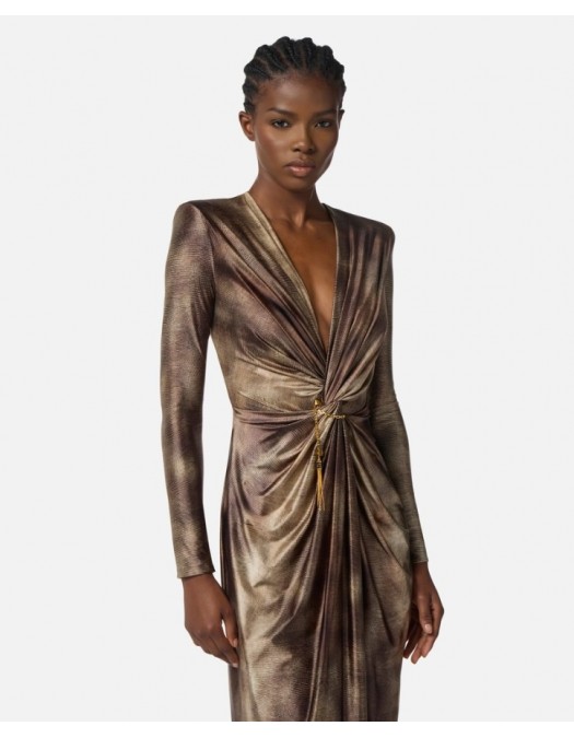 ROCHIE ELISABETTA FRANCHI, Red Carpet Dress with Python Print in Lycra - ABR3557E2EL1