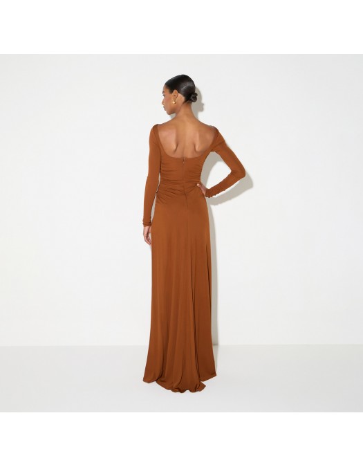 Rochie ELISABETTA FRANCHI, Red Carpet dress in crêpe jersey, Maro - ABR3567E2FK3