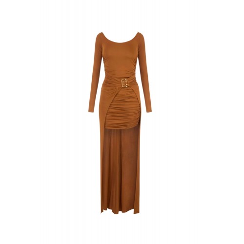 Rochie ELISABETTA FRANCHI, Red Carpet dress in crêpe jersey, Maro