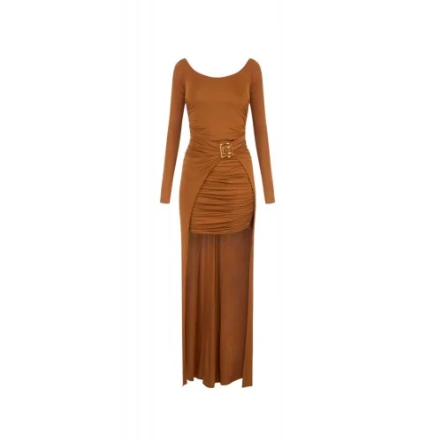 Rochie ELISABETTA FRANCHI, Red Carpet dress in crêpe jersey, Maro